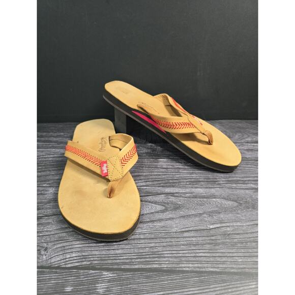 MLB Rawlings Men\'s Baseball Stitch Nubuck Leather Sandals Flip Flops Sand Tan main image 10